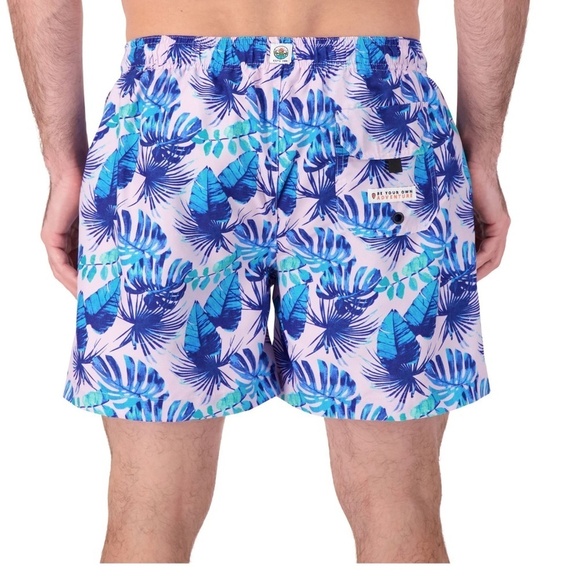 Sunset X Vine Swim Trunks Monstera print Tropical Beach Lavender Blue Aqua XL - Picture 2 of 11